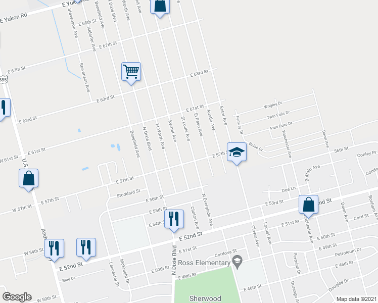 map of restaurants, bars, coffee shops, grocery stores, and more near 5709 Saint Louis Avenue in Odessa