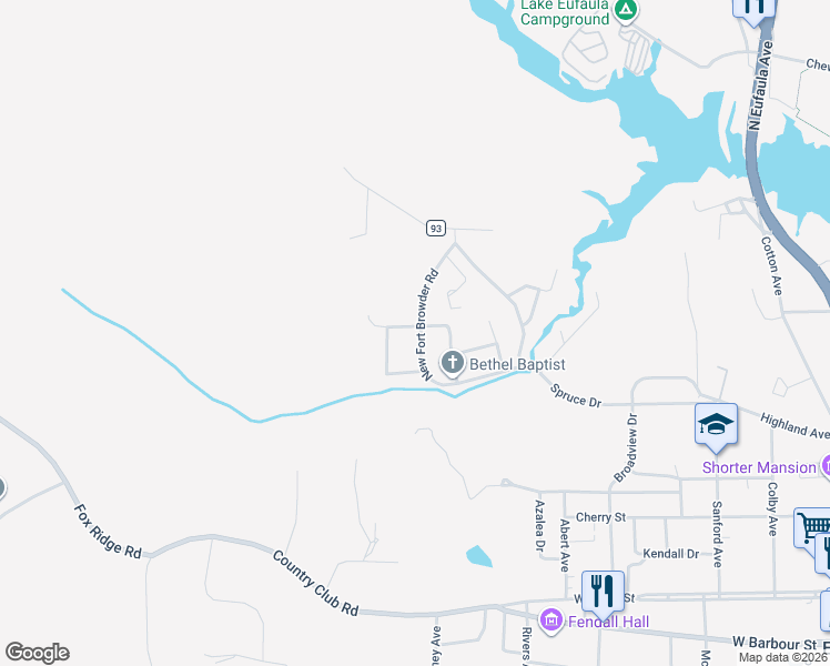 map of restaurants, bars, coffee shops, grocery stores, and more near 300 New Fort Browder Road in Eufaula