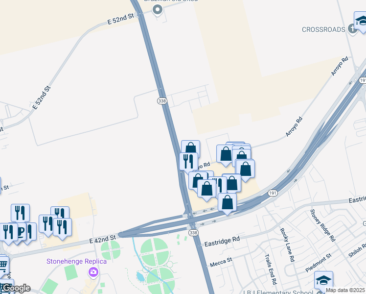 map of restaurants, bars, coffee shops, grocery stores, and more near 4600 Northeast Loop 338 Crossroad in Odessa