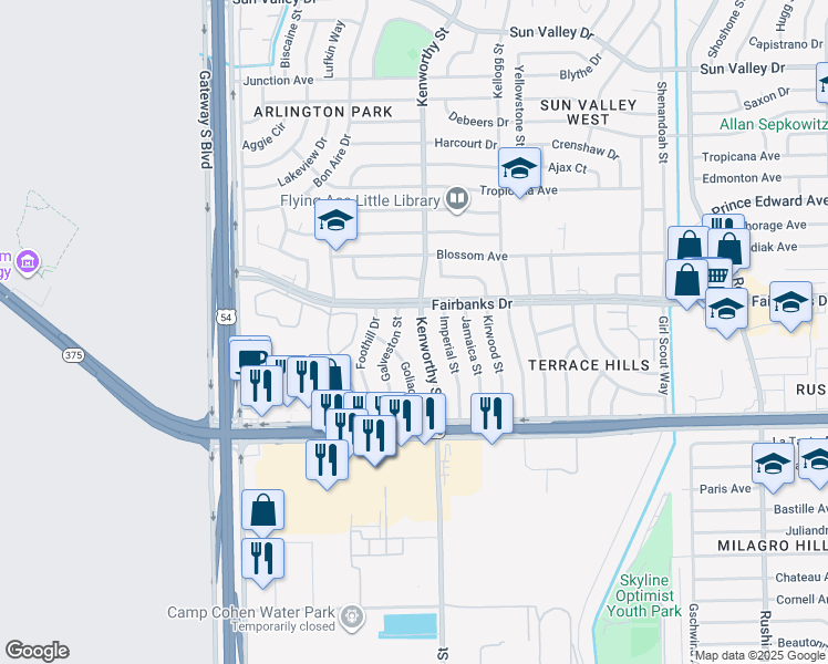 map of restaurants, bars, coffee shops, grocery stores, and more near 10069 Kenworthy St in El Paso