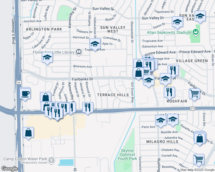map of restaurants, bars, coffee shops, grocery stores, and more near 10081 Oakwood Drive in El Paso