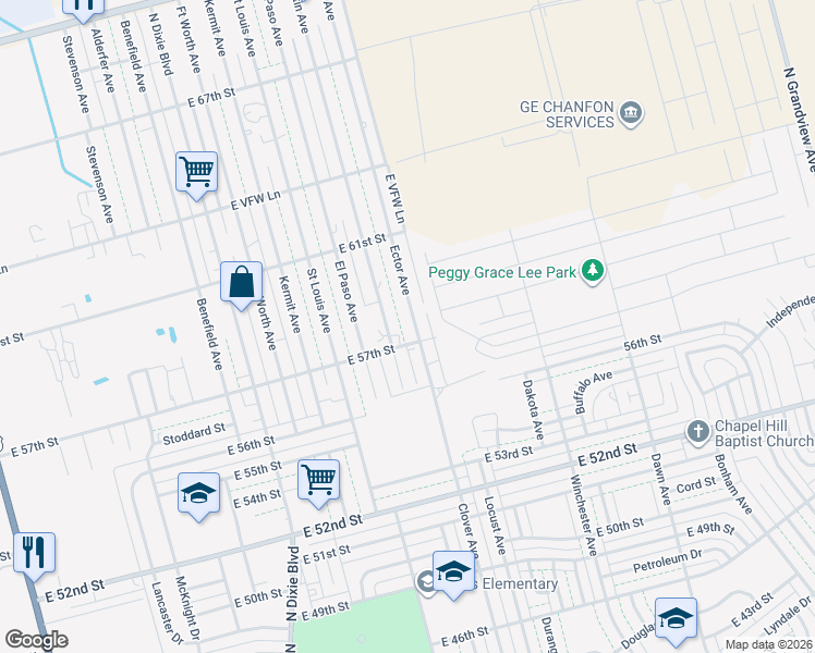 map of restaurants, bars, coffee shops, grocery stores, and more near 5709 Ector Avenue in Odessa