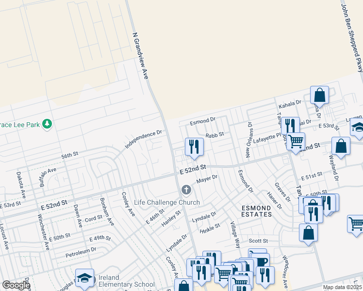 map of restaurants, bars, coffee shops, grocery stores, and more near 3815 Wimberley Street in Odessa