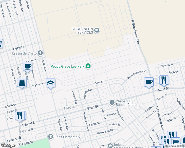 map of restaurants, bars, coffee shops, grocery stores, and more near 1749 Boise Drive in Odessa
