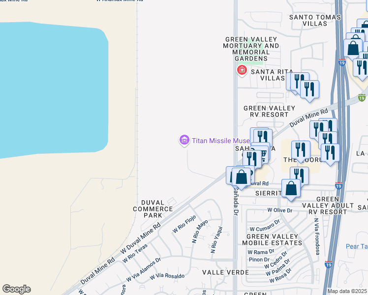 map of restaurants, bars, coffee shops, grocery stores, and more near 1580 West Duval Mine Road in Green Valley