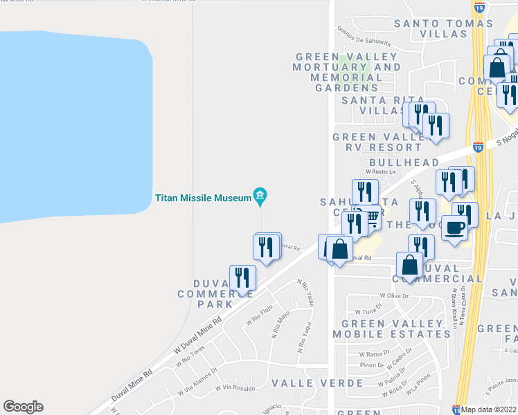map of restaurants, bars, coffee shops, grocery stores, and more near 1580 West Duval Mine Road in Green Valley