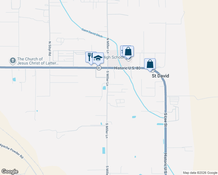 map of restaurants, bars, coffee shops, grocery stores, and more near 127 South Miller Lane in Saint David