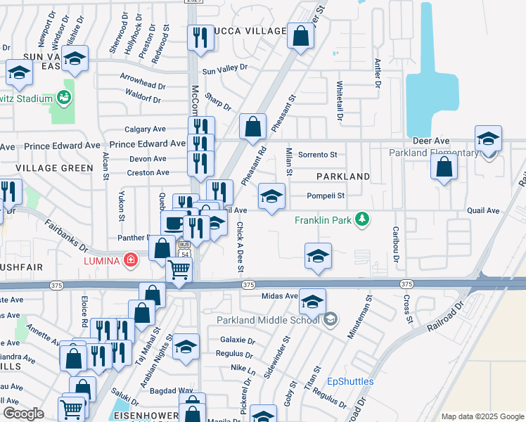 map of restaurants, bars, coffee shops, grocery stores, and more near 5932 Quail Avenue in El Paso