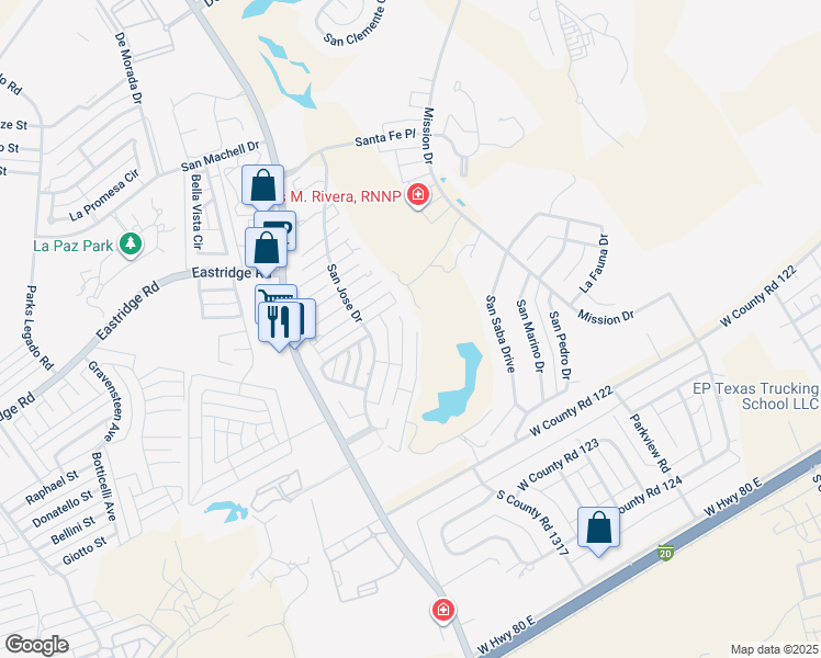 map of restaurants, bars, coffee shops, grocery stores, and more near 12 San Marcos in Odessa