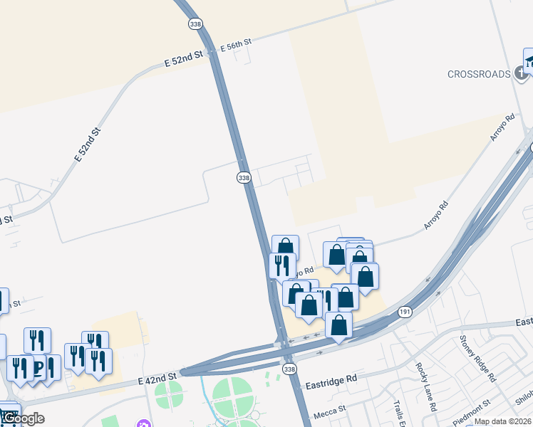 map of restaurants, bars, coffee shops, grocery stores, and more near 4800 Northeast Loop 338 Crossroad in Odessa