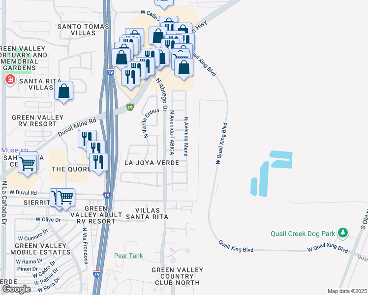 map of restaurants, bars, coffee shops, grocery stores, and more near 349 East Calle Aspa in Green Valley