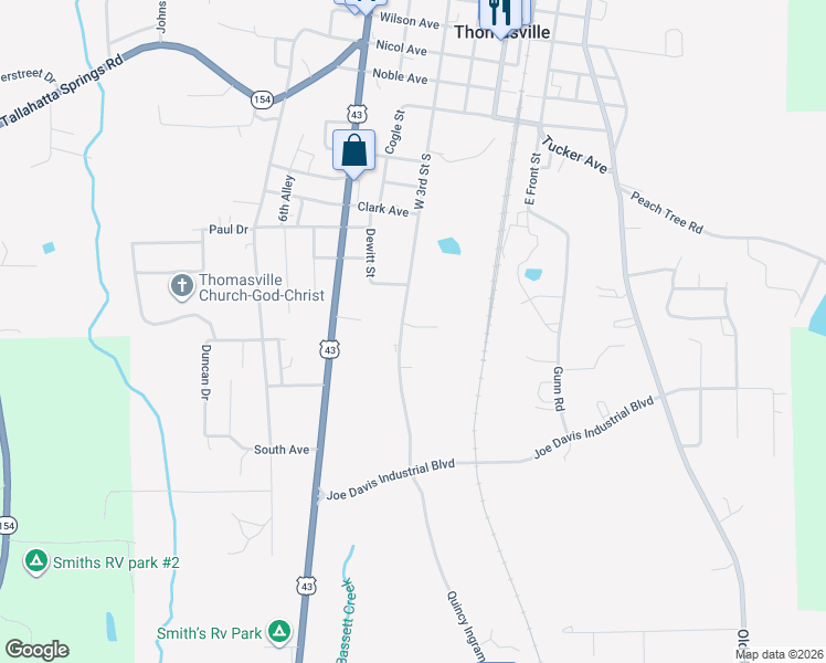 map of restaurants, bars, coffee shops, grocery stores, and more near 1107 West 3rd Street Soutth in Thomasville