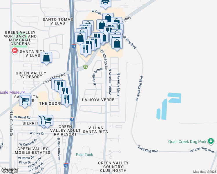 map of restaurants, bars, coffee shops, grocery stores, and more near 2271 North Avenida Tabica in Green Valley