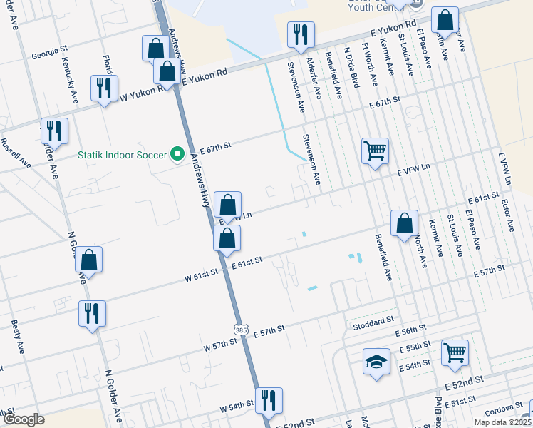map of restaurants, bars, coffee shops, grocery stores, and more near 200 East VFW Lane in Odessa