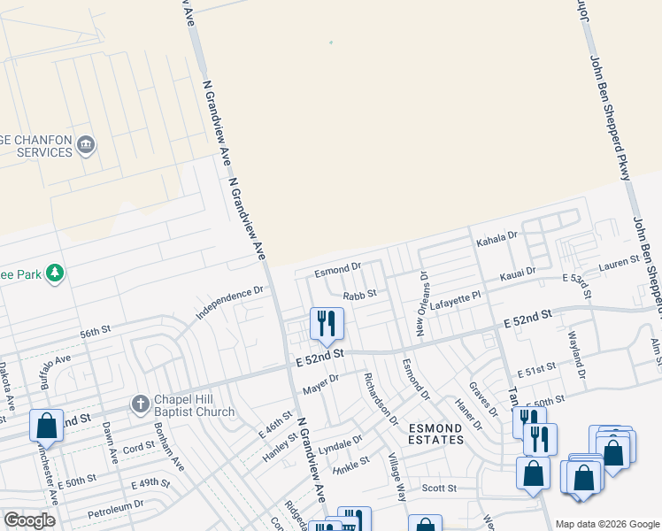 map of restaurants, bars, coffee shops, grocery stores, and more near 5325 Marsh Dr in Odessa