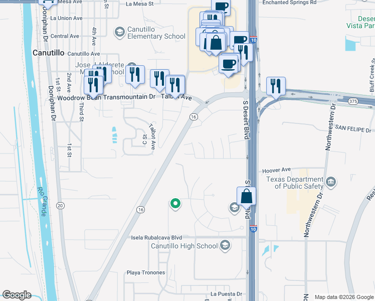 map of restaurants, bars, coffee shops, grocery stores, and more near 805 Joseph Dewayne in El Paso