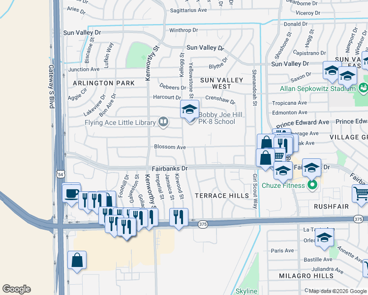 map of restaurants, bars, coffee shops, grocery stores, and more near 4824 Rolling Stone Avenue in El Paso