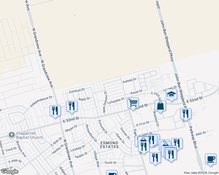 map of restaurants, bars, coffee shops, grocery stores, and more near 4013 New Orleans Drive in Odessa