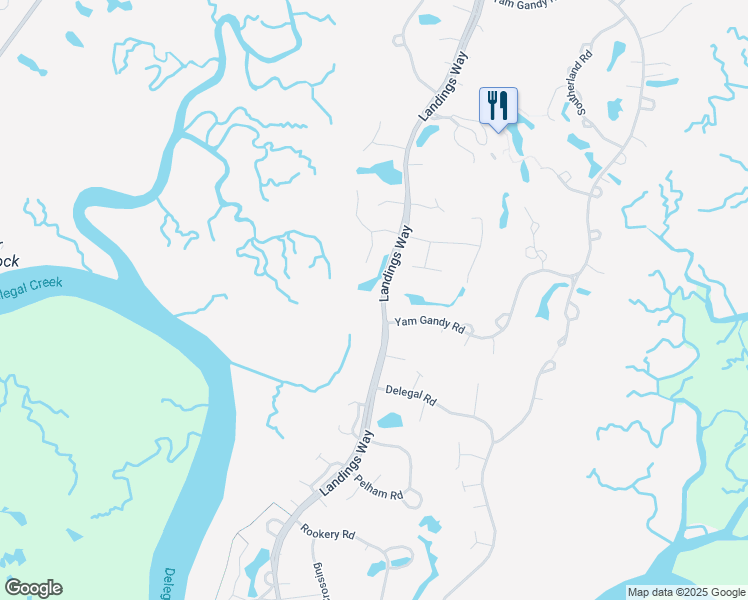 map of restaurants, bars, coffee shops, grocery stores, and more near 701 Landings Way in Savannah
