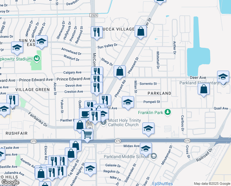 map of restaurants, bars, coffee shops, grocery stores, and more near 19 Pheasant Road in El Paso