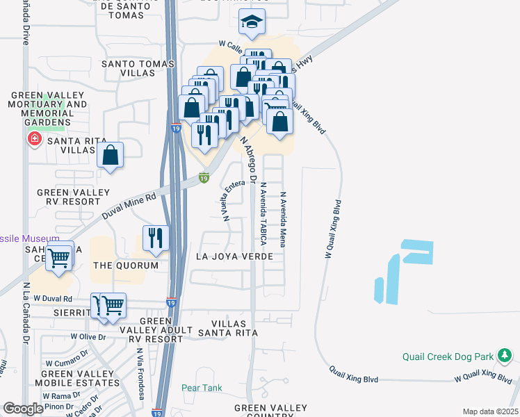 map of restaurants, bars, coffee shops, grocery stores, and more near 2375 North Avenida Tabica in Green Valley