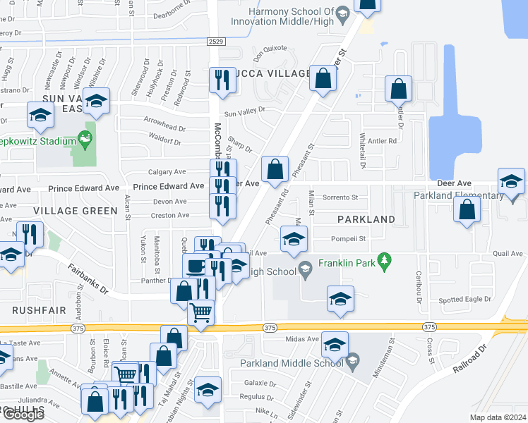 map of restaurants, bars, coffee shops, grocery stores, and more near 19 Pheasant Road in El Paso