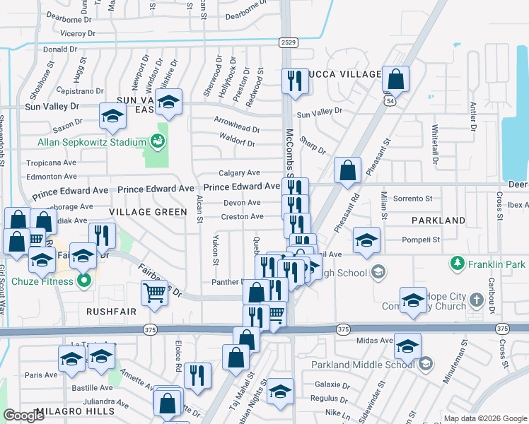 map of restaurants, bars, coffee shops, grocery stores, and more near 5721 Creston Ave in El Paso