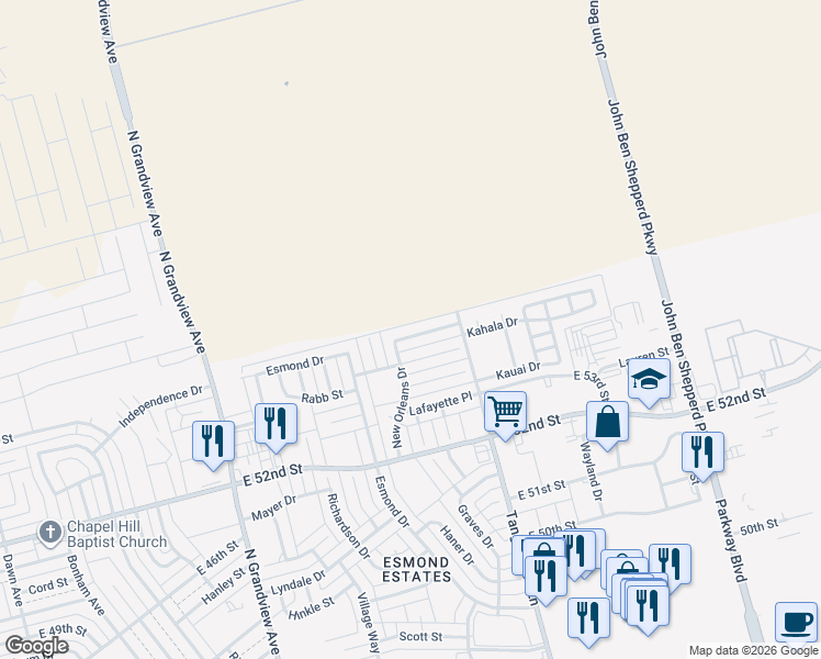map of restaurants, bars, coffee shops, grocery stores, and more near 4013 New Orleans Dr in Odessa