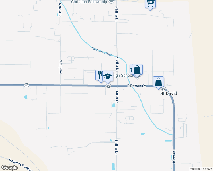 map of restaurants, bars, coffee shops, grocery stores, and more near 70 West Patton Street in Saint David