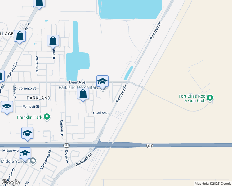 map of restaurants, bars, coffee shops, grocery stores, and more near 6350 Deer Avenue in El Paso