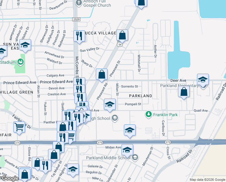 map of restaurants, bars, coffee shops, grocery stores, and more near 5935 Sinclair Street in El Paso