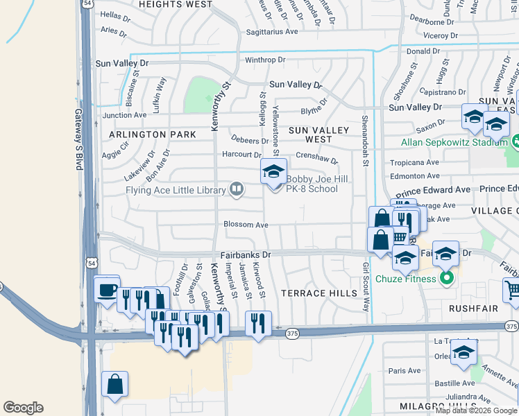 map of restaurants, bars, coffee shops, grocery stores, and more near 4824 Rolling Stone Avenue in El Paso