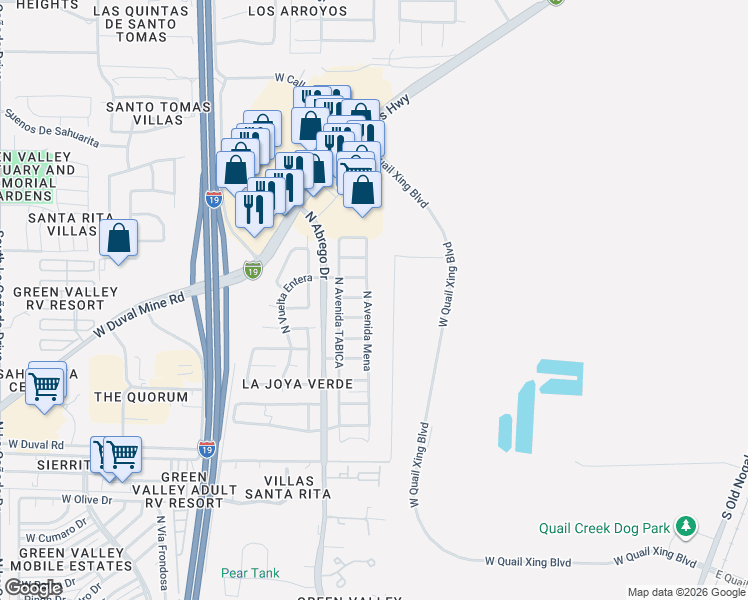 map of restaurants, bars, coffee shops, grocery stores, and more near 2408 North Avenida Mena in Green Valley