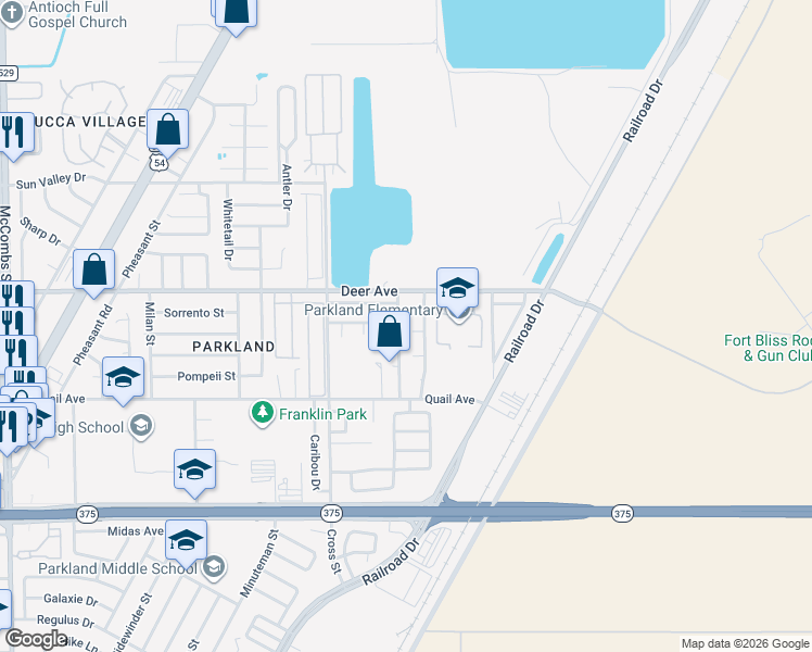map of restaurants, bars, coffee shops, grocery stores, and more near 6284 Otter Court in El Paso