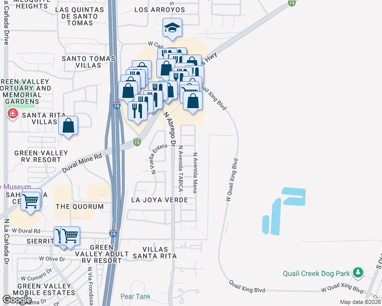 map of restaurants, bars, coffee shops, grocery stores, and more near 349 East Calle Criba in Green Valley