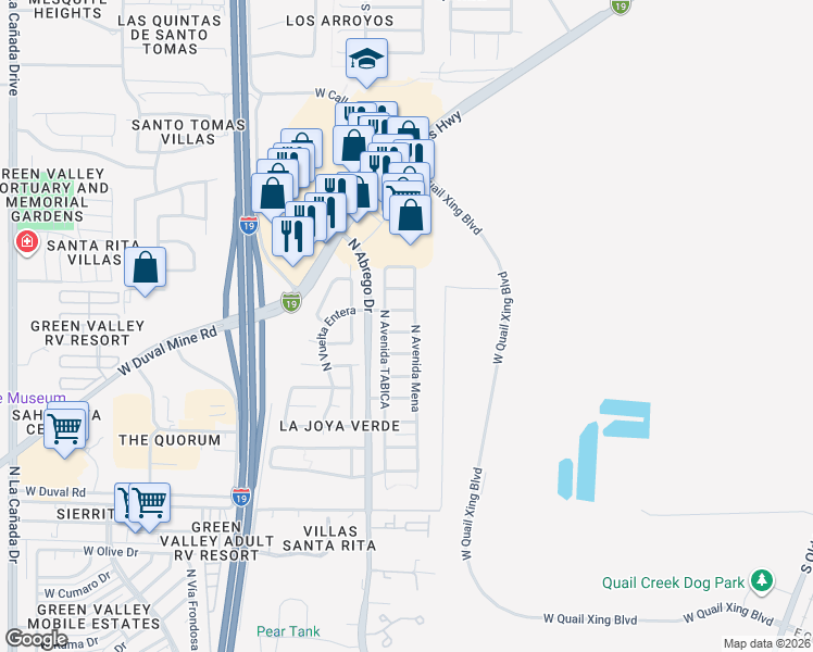 map of restaurants, bars, coffee shops, grocery stores, and more near 355 East Calle Mingo in Green Valley