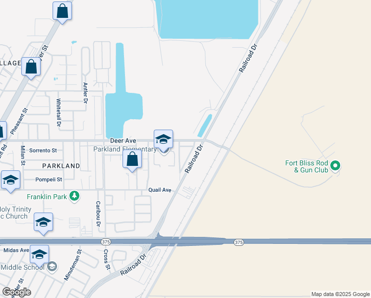 map of restaurants, bars, coffee shops, grocery stores, and more near 6350 Deer Avenue in El Paso