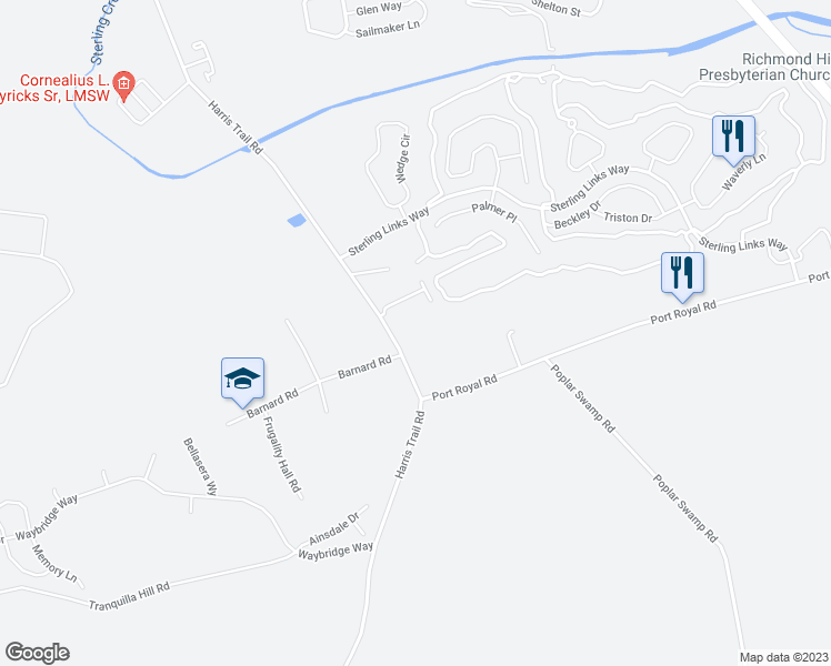 map of restaurants, bars, coffee shops, grocery stores, and more near 2589 Harris Trail Road in Richmond Hill