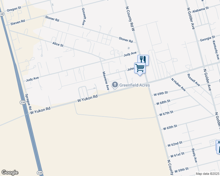 map of restaurants, bars, coffee shops, grocery stores, and more near 2118 W Yukon Rd in Odessa
