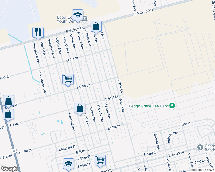 map of restaurants, bars, coffee shops, grocery stores, and more near 6211 Austin Avenue in Odessa