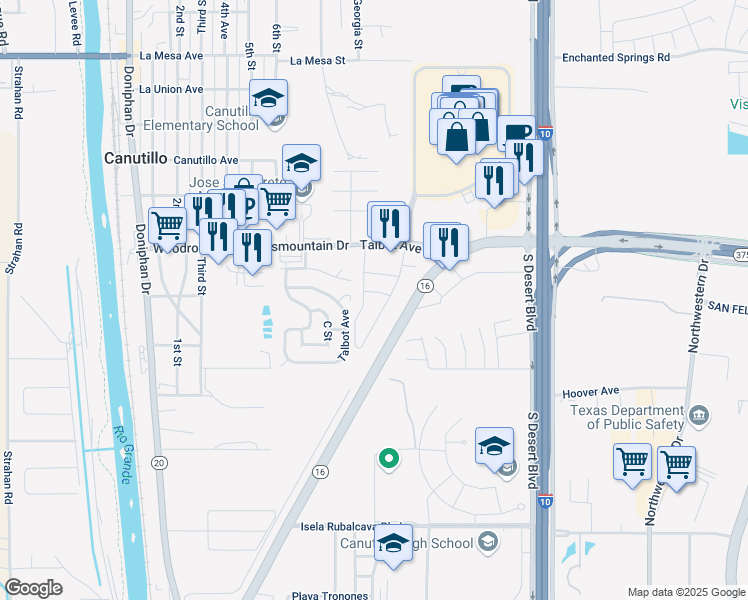 map of restaurants, bars, coffee shops, grocery stores, and more near 13 Road C in El Paso