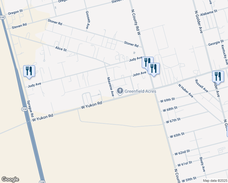 map of restaurants, bars, coffee shops, grocery stores, and more near 2118 West Yukon Road in Odessa