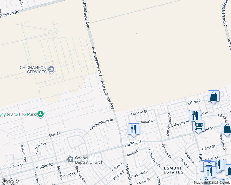 map of restaurants, bars, coffee shops, grocery stores, and more near 5306 N Grandview Ave in Odessa