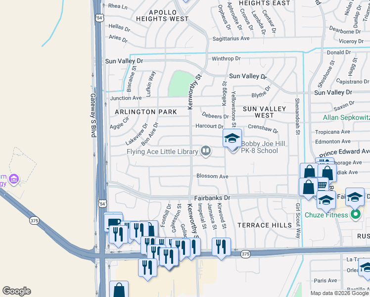 map of restaurants, bars, coffee shops, grocery stores, and more near 4724 Tropicana Avenue in El Paso