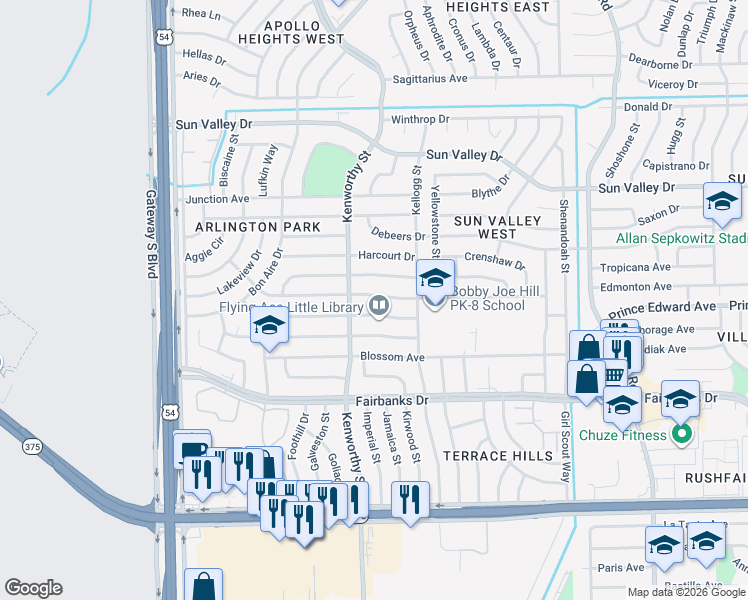 map of restaurants, bars, coffee shops, grocery stores, and more near 4752 Tropicana Avenue in El Paso
