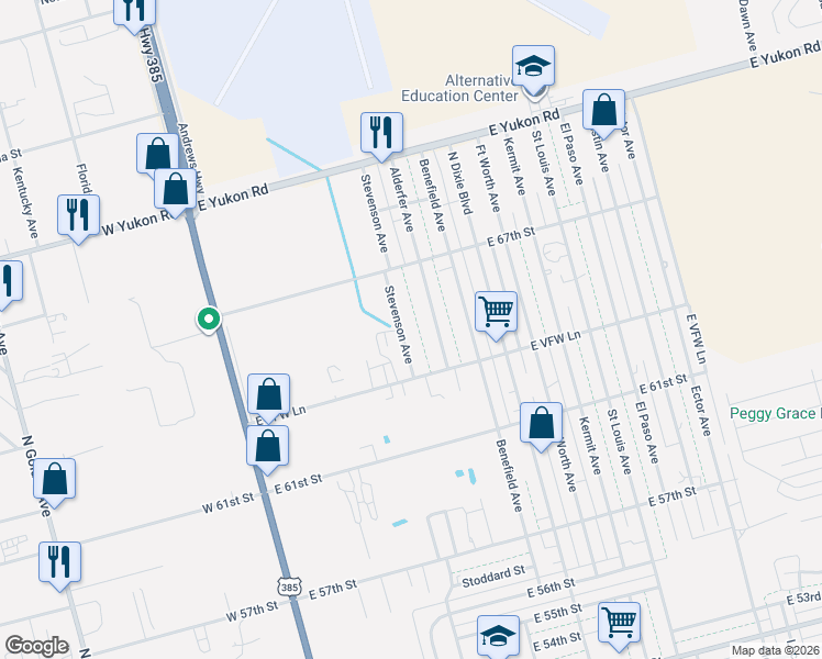 map of restaurants, bars, coffee shops, grocery stores, and more near 6324 Stevenson Avenue in Odessa