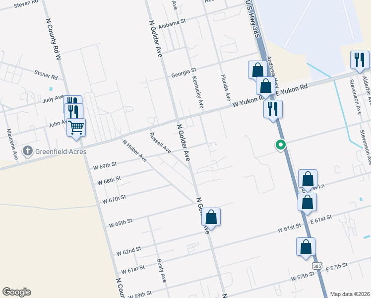 map of restaurants, bars, coffee shops, grocery stores, and more near 799 Cedar Street in Odessa