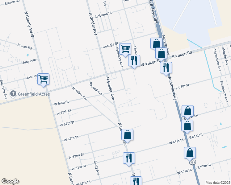 map of restaurants, bars, coffee shops, grocery stores, and more near 6814 North Golder Avenue in Odessa