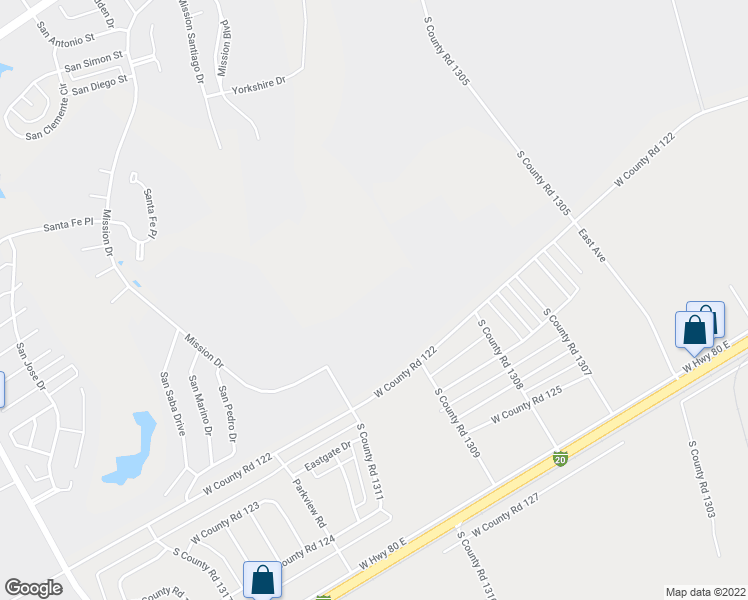 map of restaurants, bars, coffee shops, grocery stores, and more near 30 Wildflower Circle in Odessa