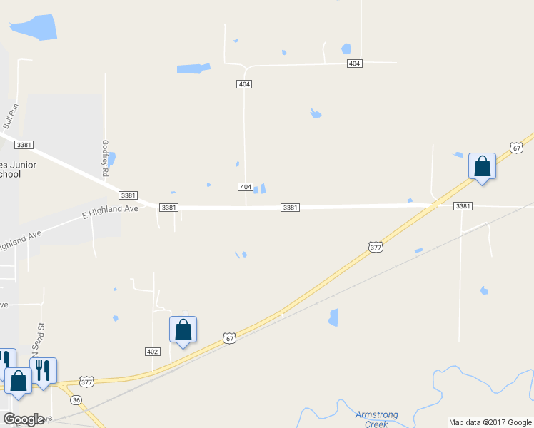 map of restaurants, bars, coffee shops, grocery stores, and more near 408 County Road 402 in Comanche